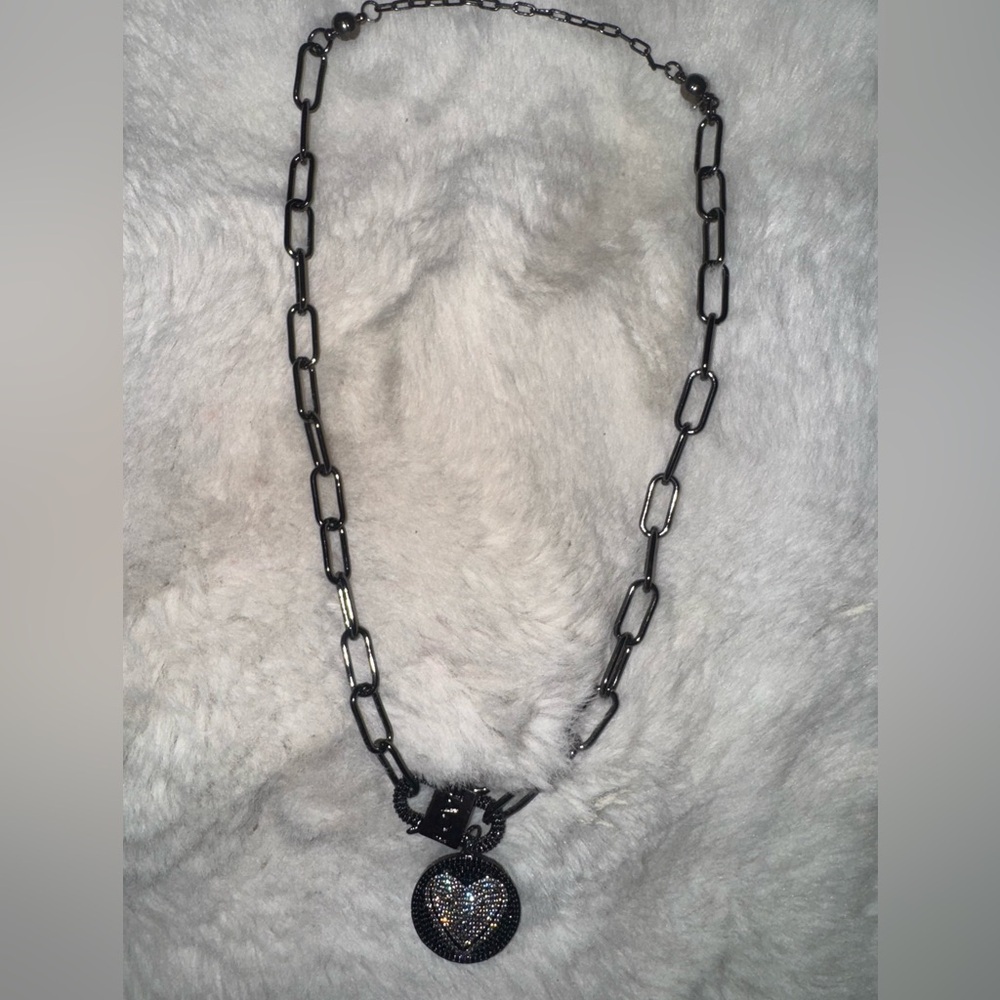 By Alexa Rae bar Melania Clara Priscilla heart Black Chain Necklace gunmetal - Picture 2 of 2